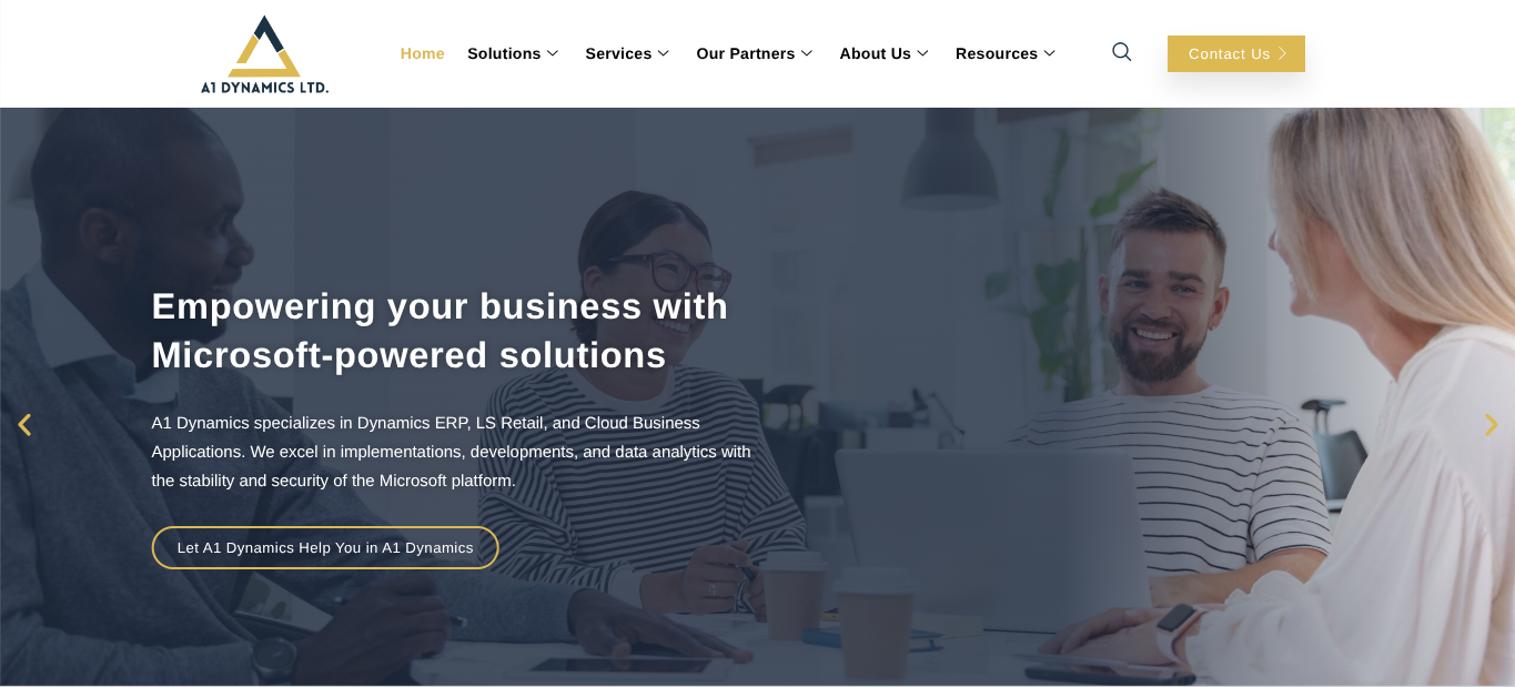 A1Dynamics.com redesigned homepage screenshot